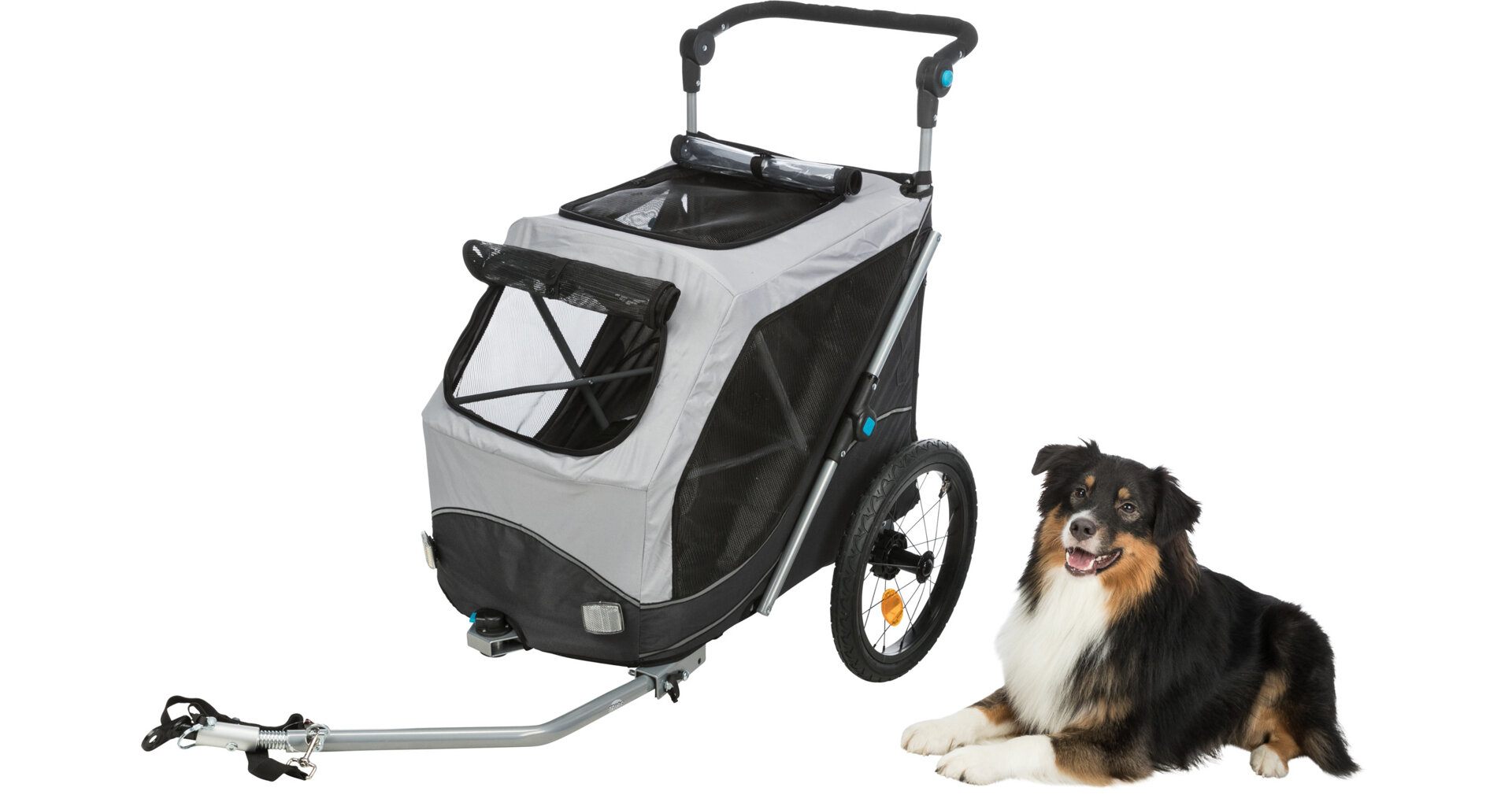 TRIXIE Vozík za kolo s funkcí rychlého skládání M 63 x 95 x 90/132 cm, nosnost max. 22 kg,  šedý