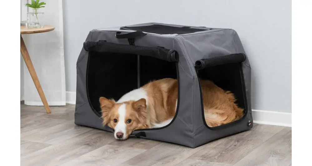 TRIXIE Skládací cestovní box EASY, S-M: 71 x 49 x 51cm, šedý