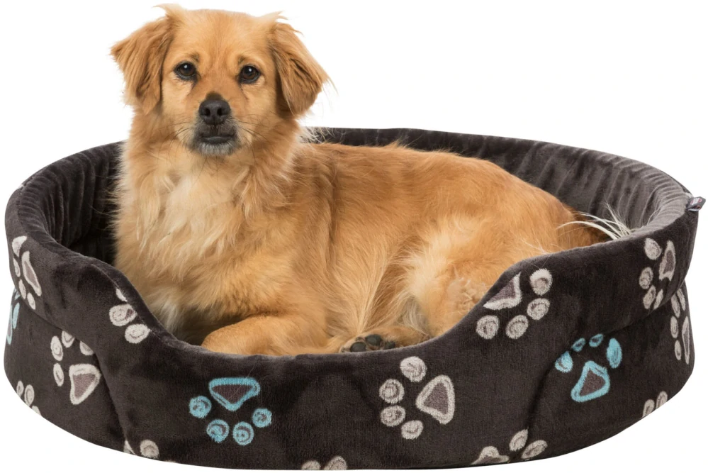 TRIXIE Oválný pelech JIMMY, taupe-šedý s tlapkami 65 x 55cm