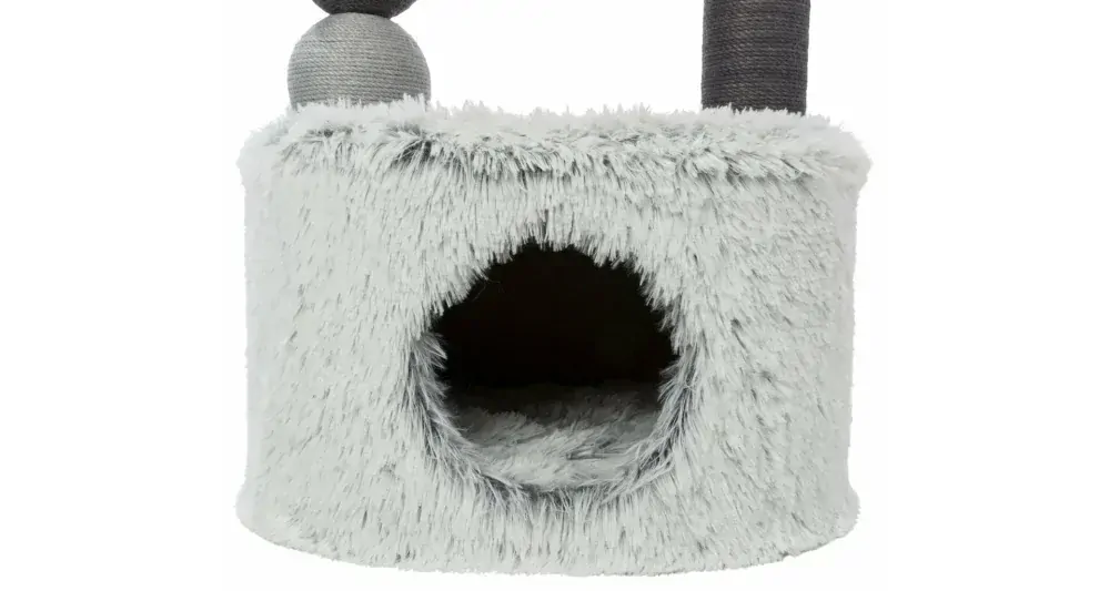 TRIXIE Škrábadlo HARVEY, kukaň, 2 sloupky, odpočívadlo 73cm, dlouhovlasý plyš, šedá