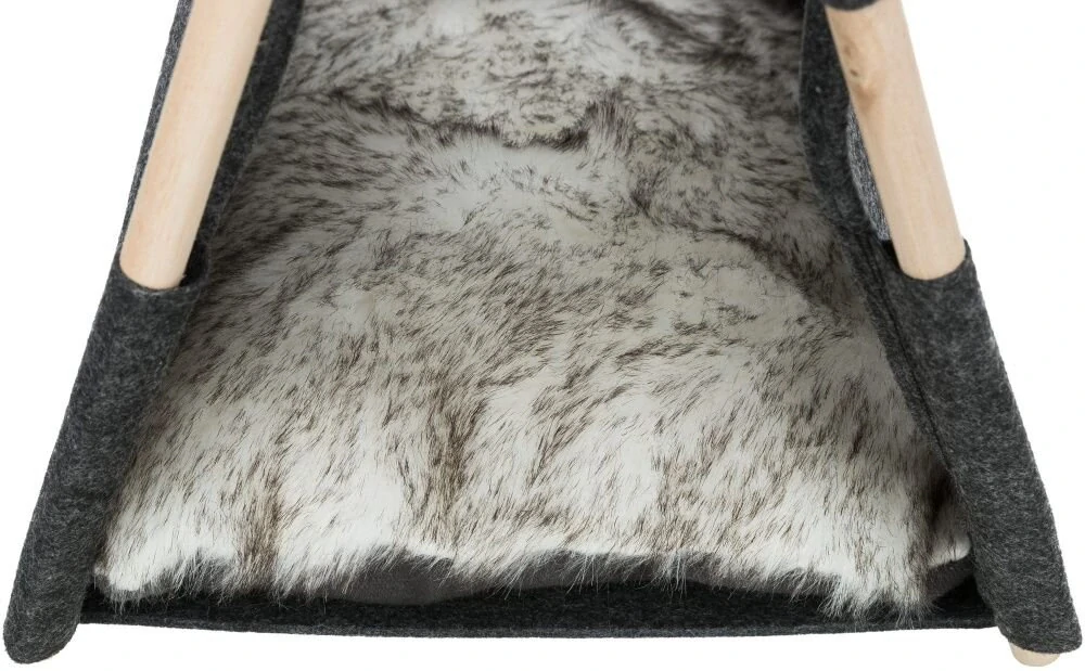 TRIXIE Jeskyně ELISE s polštářkem, 63 × 44 × 30 cm, tvar loďka, filc, antracit - DOPRODEJ