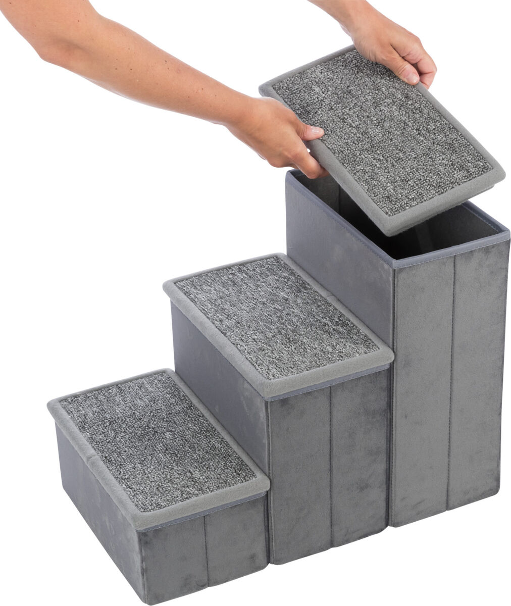 TRIXIE Interiérová boudička HARVEY se schůdky 119x47×50 cm, úložný prostor, šedá