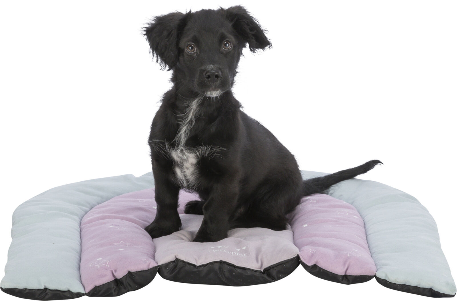 TRIXIE JUNIOR patchwork polštář DUHA, 68 x 62 cm, mátová/lila, růžová, velur