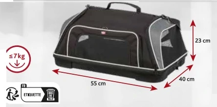 TRIXIE Letecká přepravní taška BOARDING, 55 × 23 × 40 cm, do 7 kg, černá/šedá