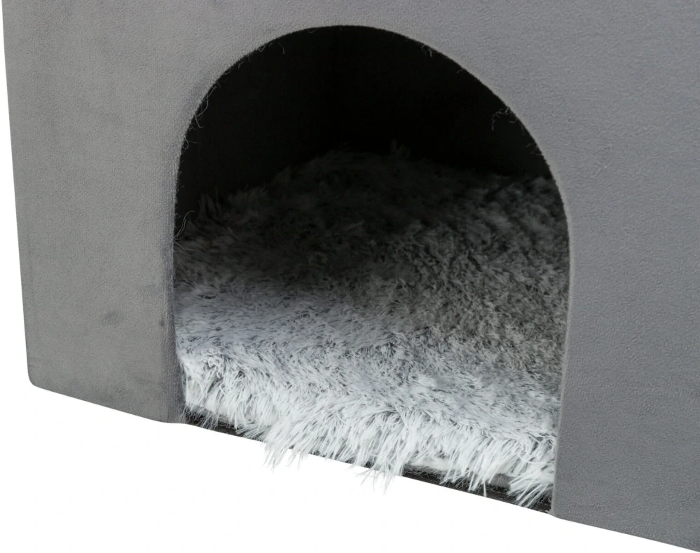 TRIXIE Kukaň HARVEY sametová se střešním lůžkem, 38 x 38 x 38 cm, šedá/bíločerná