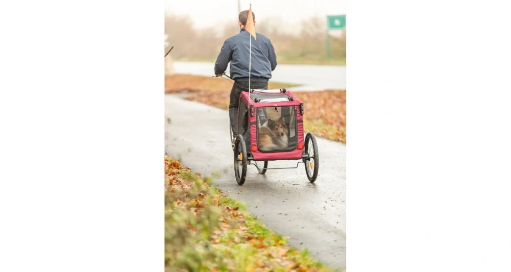 TRIXIE Vozík za kolo, S: 56 × 64 × 61/125 cm, do 15 kg, šedá/červená