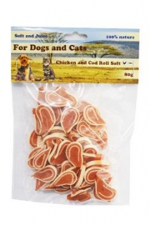 For Dogs and Cats For Dogs and CatsPochoutka Kuřecí s treskou roláda měkká 80g