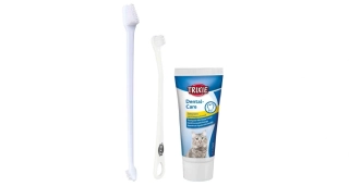 TRIXIE Sada dentální hygieny pro kočky (pasta se sýrovou příchutí 50g, dva zubní kartáčky)