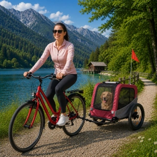 TRIXIE Vozík za kolo, L: 75 × 86 × 80/145 cm, do 30 kg, šedá/červená